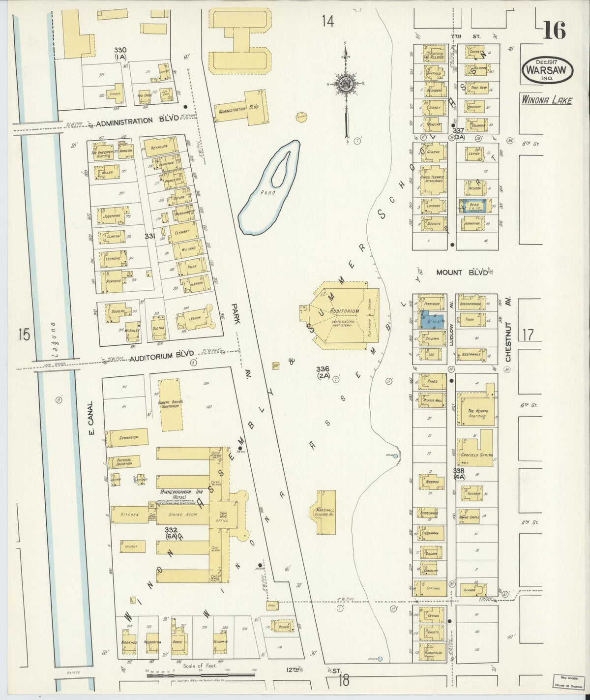 Sanborn Fire Insurance Map from Warsaw, Kosciusko County, Indiana (1917), Sheet #0016 - Historic Sanborn Fire Insurance Map Print, vintage old map wall art, antique decor, genealogy gift, Indiana Indiana map