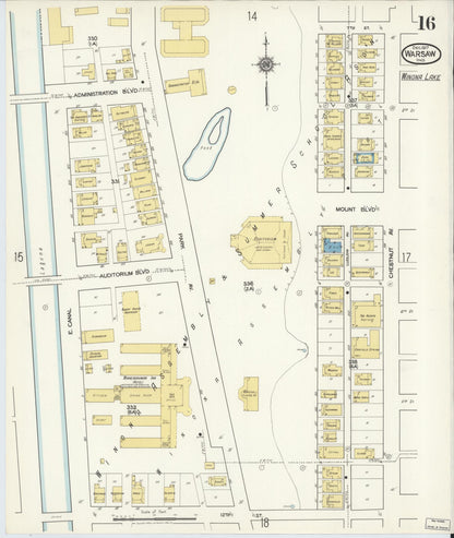 Sanborn Fire Insurance Map from Warsaw, Kosciusko County, Indiana (1917), Sheet #0016 - Historic Sanborn Fire Insurance Map Print, vintage old map wall art, antique decor, genealogy gift, Indiana Indiana map