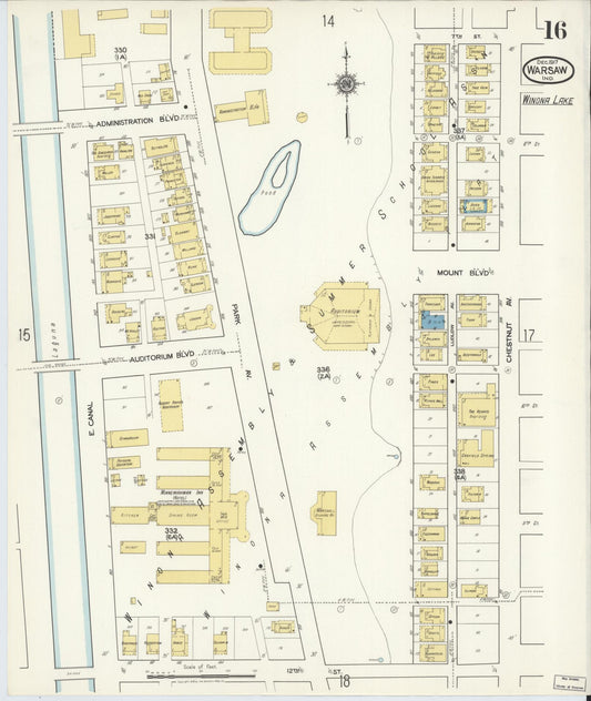 Sanborn Fire Insurance Map from Warsaw, Kosciusko County, Indiana (1917), Sheet #0016 - Historic Sanborn Fire Insurance Map Print, vintage old map wall art, antique decor, genealogy gift, Indiana Indiana map