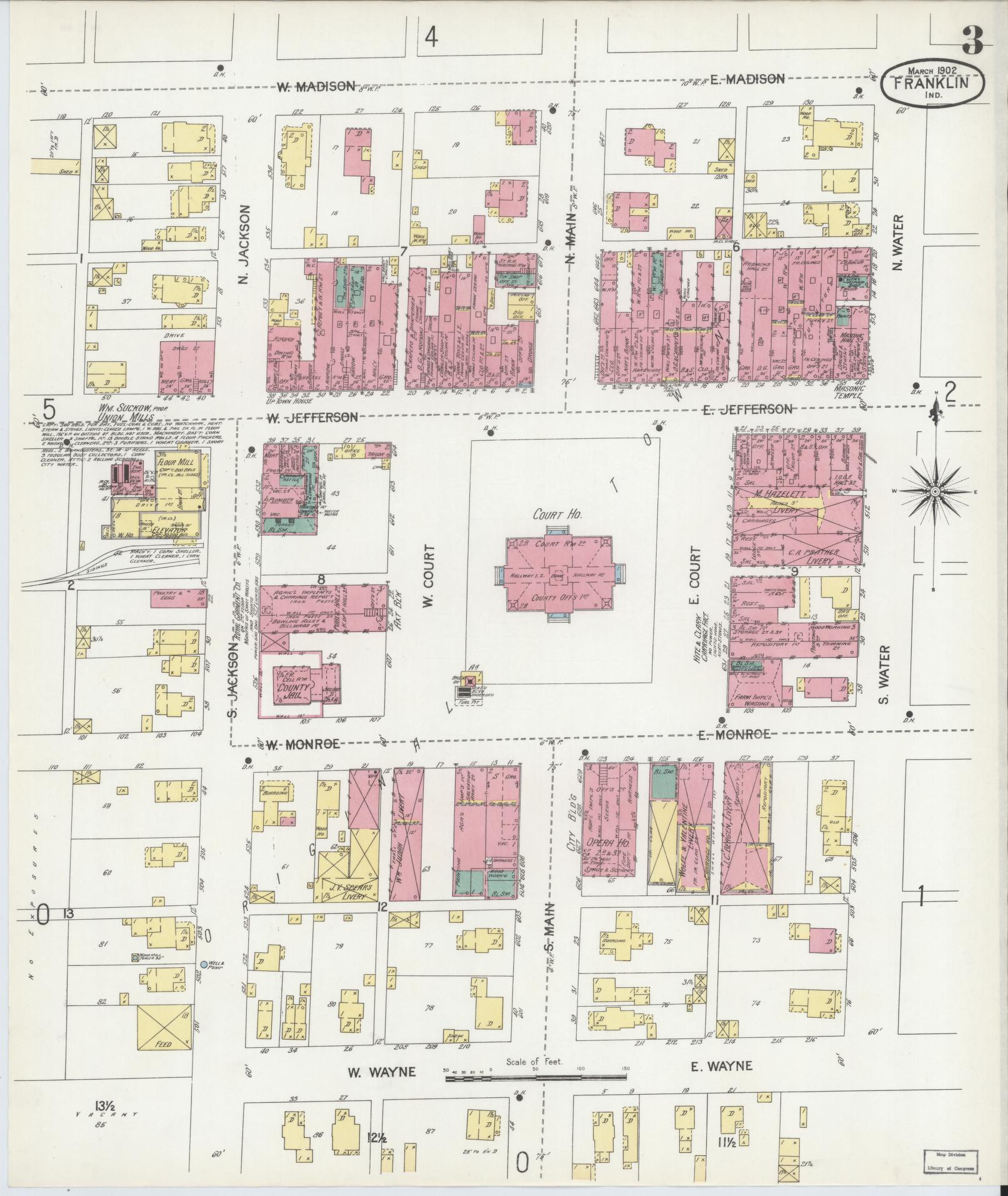 Sanborn Fire Insurance Map from Franklin, Johnson County, Indiana (1902), Sheet #0003 - Complete Map Set gallery image, historic Sanborn map, vintage wall art, Indiana Indiana