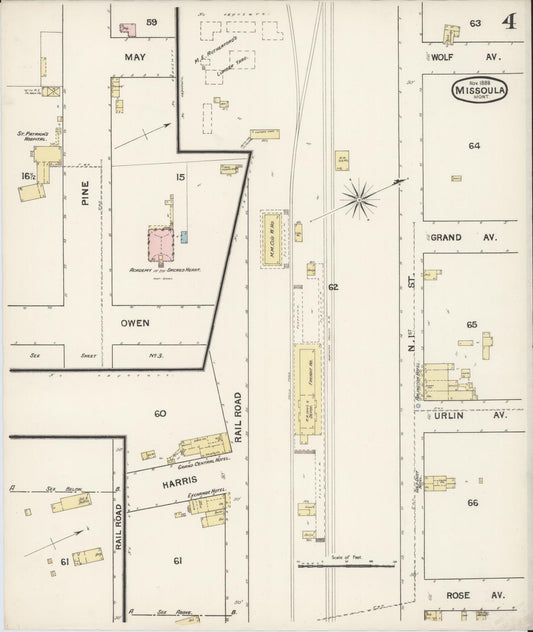 Sanborn Fire Insurance Map from Missoula, Missoula County, Montana (1888), Sheet #0004 - Historic Sanborn Fire Insurance Map Print, vintage old map wall art, antique decor, genealogy gift, Montana Montana map