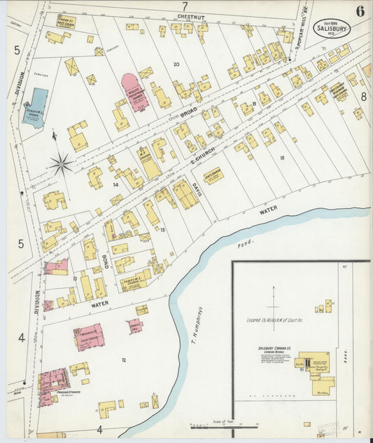 Sanborn Fire Insurance Map from Salisbury, Wicomico County, Maryland (1899), Sheet #0006 - Historic Sanborn Fire Insurance Map Print, vintage old map wall art, antique decor, genealogy gift, Maryland Maryland map