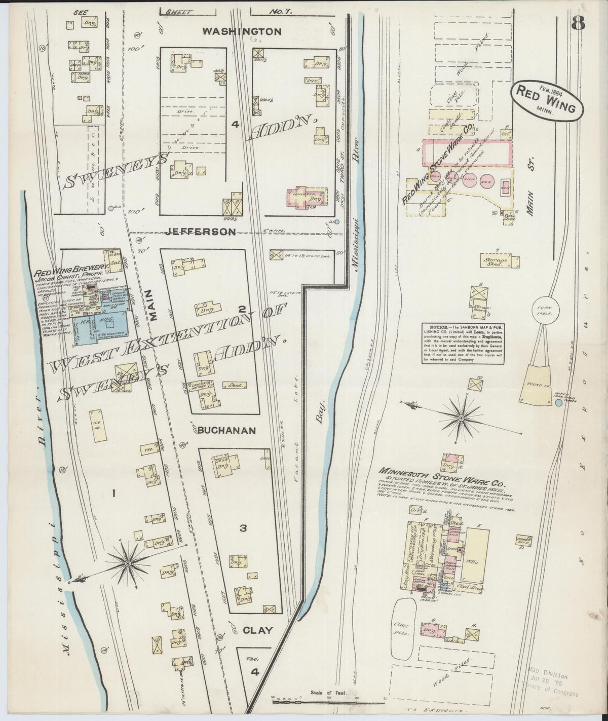 Sanborn Fire Insurance Map from Red Wing, Goodhue County, Minnesota (1884), Sheet #0008 - Complete Map Set gallery image, historic Sanborn map, vintage wall art, Minnesota Minnesota
