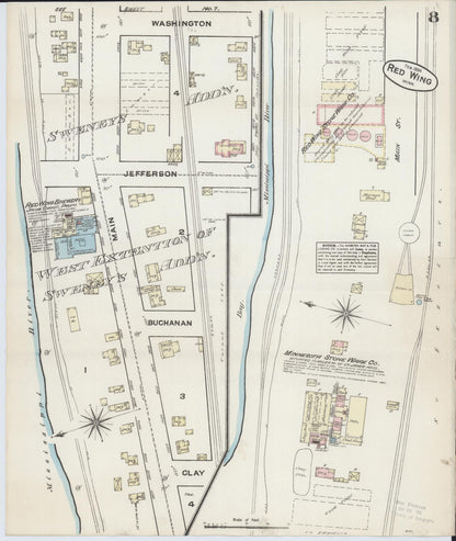 Sanborn Fire Insurance Map from Red Wing, Goodhue County, Minnesota (1884), Sheet #0008 - Complete Map Set gallery image, historic Sanborn map, vintage wall art, Minnesota Minnesota