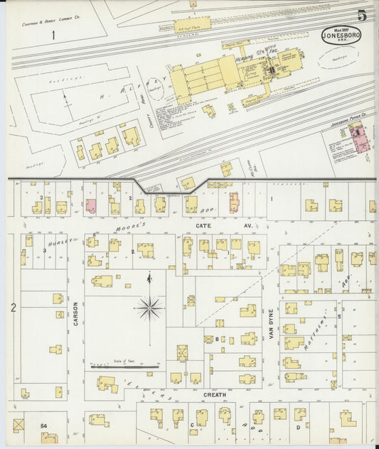 Sanborn Fire Insurance Map from Jonesboro, Craighead County, Arkansas (1897), Sheet #0005 - Historic Sanborn Fire Insurance Map Print, vintage old map wall art, antique decor, genealogy gift, Arkansas Arkansas map