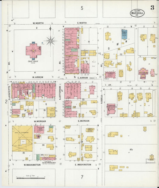 Sanborn Fire Insurance Map from Marshall, Saline County, Missouri (1900), Sheet #0003 - Historic Sanborn Fire Insurance Map Print, vintage old map wall art, antique decor, genealogy gift, Missouri Missouri map