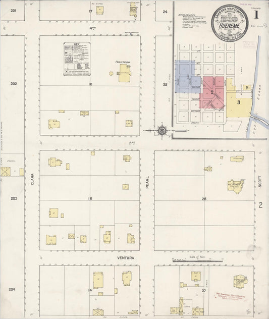 Sanborn Fire Insurance Map from Hueneme, Ventura County, California (1910), Sheet #0001 - Complete Map Set gallery image, historic Sanborn map, vintage wall art, California California