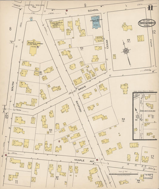 Sanborn Fire Insurance Map from Bridgewater, Plymouth County, Massachusetts (1921), Sheet #0011 - Historic Sanborn Fire Insurance Map Print, vintage old map wall art, antique decor, genealogy gift, Massachusetts Massachusetts map