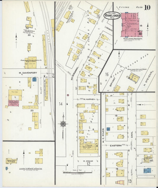 Sanborn Fire Insurance Map from Rhinelander, Oneida County, Wisconsin (1920), Sheet #0010 - Historic Sanborn Fire Insurance Map Print, vintage old map wall art, antique decor, genealogy gift, Wisconsin Wisconsin map