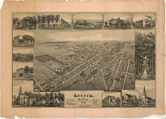 View of Lititz and Warwick, Lancaster County, Pa. : 1887 (1887) – Historic Bird’s-Eye View Panorama Print