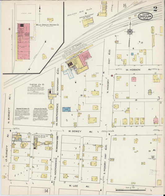 Sanborn Fire Insurance Map from Sapulpa, Creek County, Oklahoma (1915), Sheet #0002 - Historic Sanborn Fire Insurance Map Print, vintage old map wall art, antique decor, genealogy gift, Oklahoma Oklahoma map