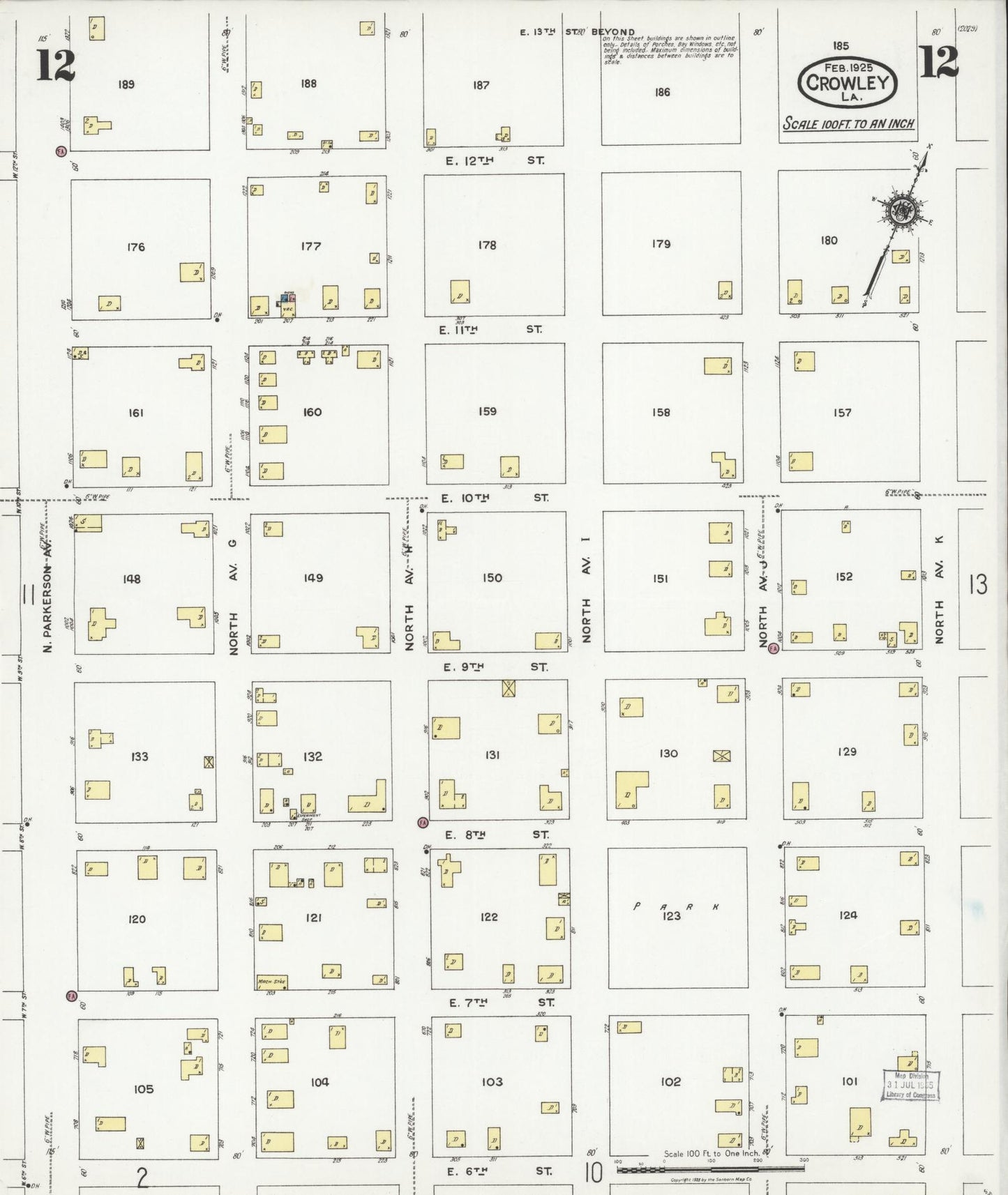 Sanborn Fire Insurance Map from Crowley, Acadia Parish, Louisiana (1925), Sheet #0012 - Complete Map Set gallery image, historic Sanborn map, vintage wall art, Louisiana Louisiana