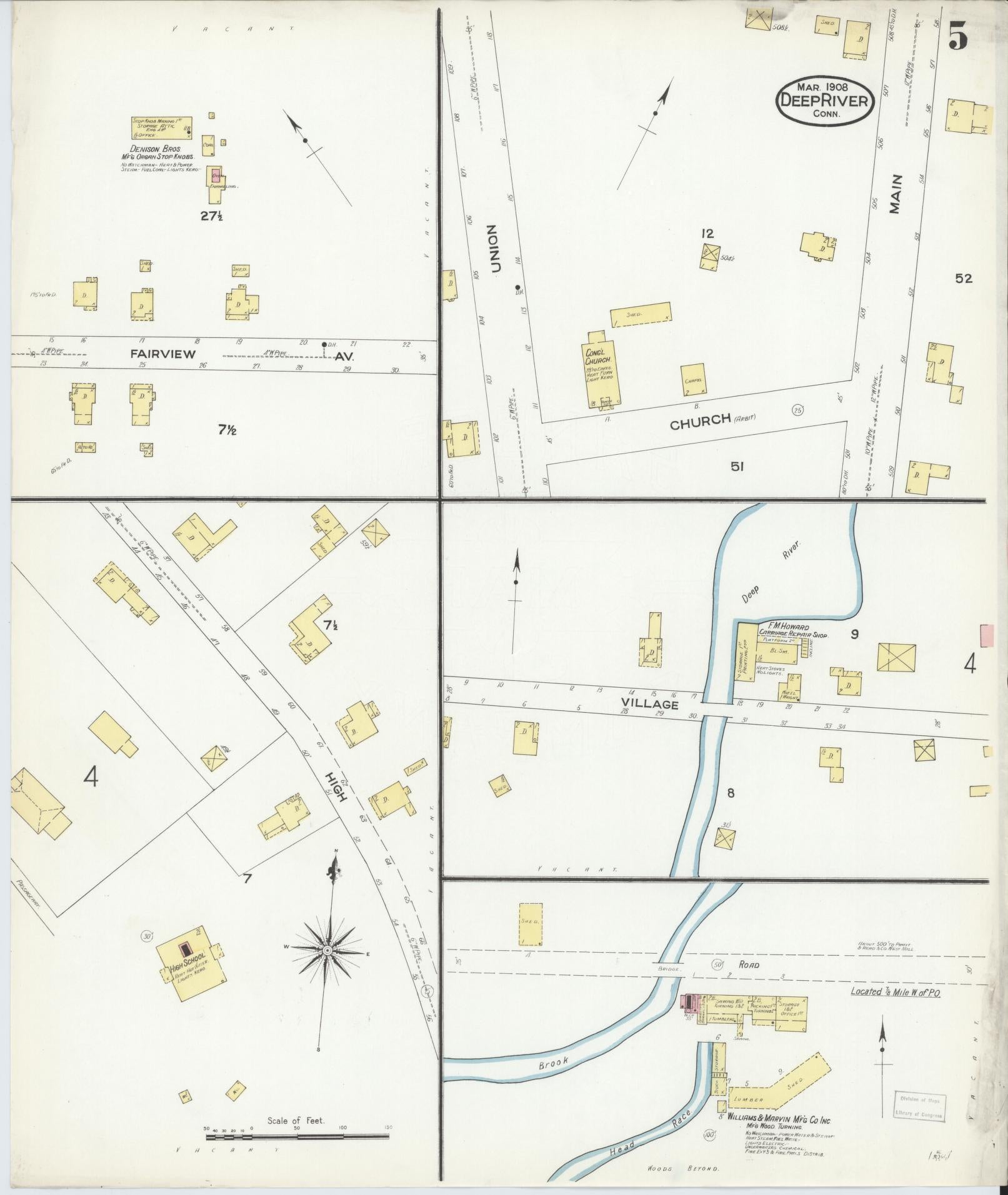 Sanborn Fire Insurance Map from Deep River, Middlesex County, Connecticut (1908), Sheet #0005 - Complete Map Set gallery image, historic Sanborn map, vintage wall art, Connecticut Connecticut