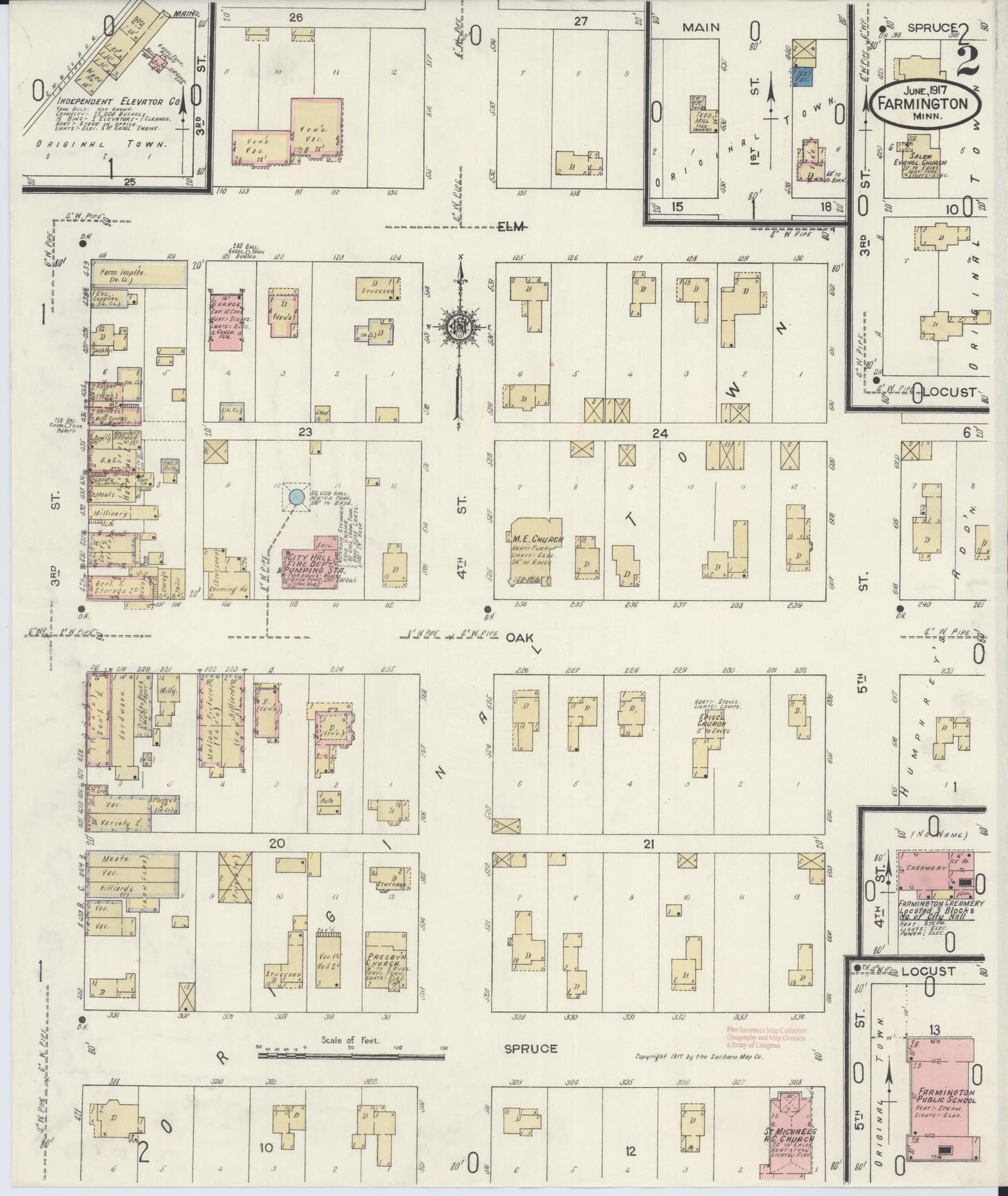 Sanborn Fire Insurance Map from Farmington, Dakota County, Minnesota (1917), Sheet #0002 - Complete Map Set gallery image, historic Sanborn map, vintage wall art, Minnesota Minnesota