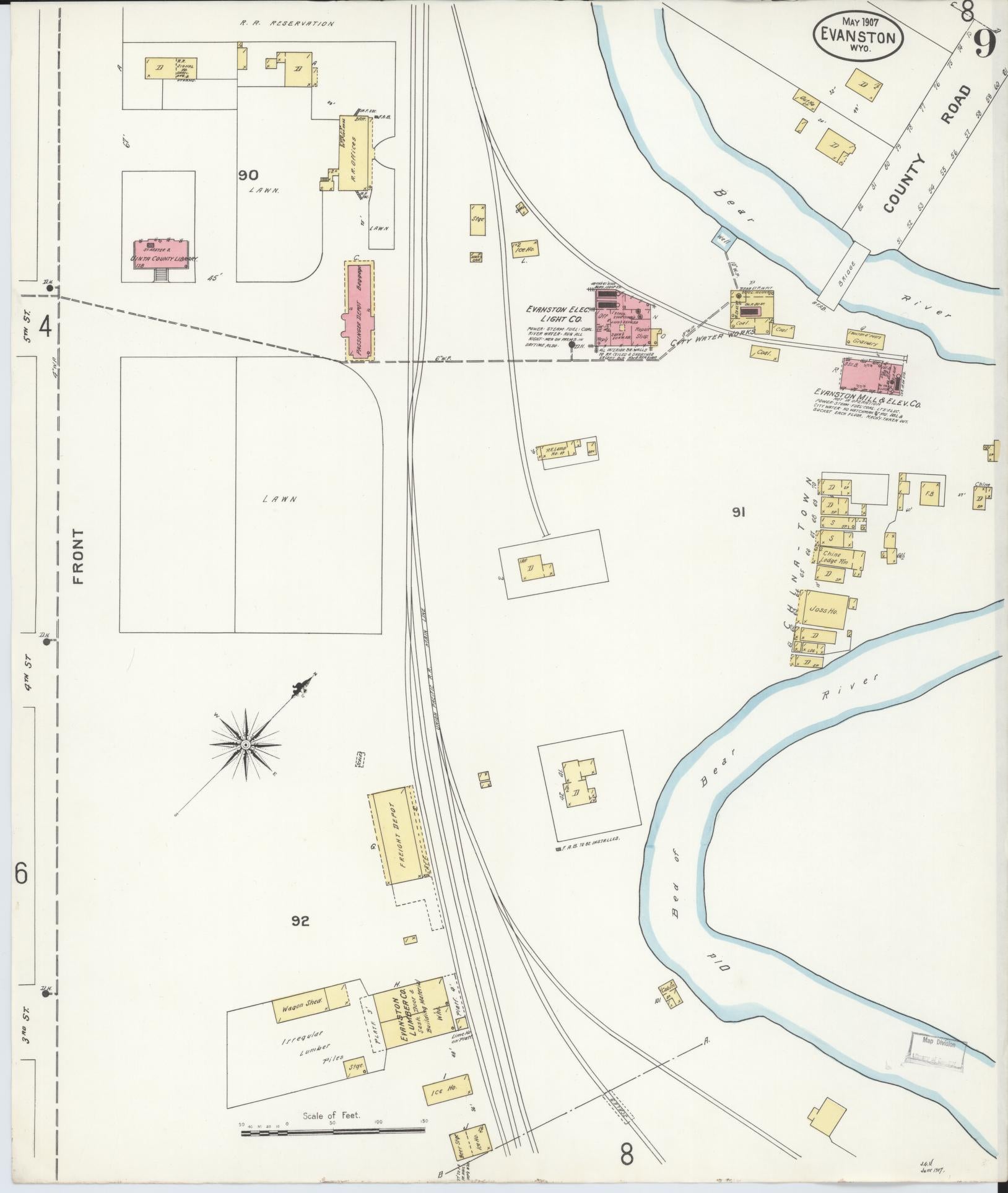 Sanborn Fire Insurance Map from Evanston, Uinta County, Wyoming (1907), Sheet #0009 - Complete Map Set gallery image, historic Sanborn map, vintage wall art, Wyoming Wyoming