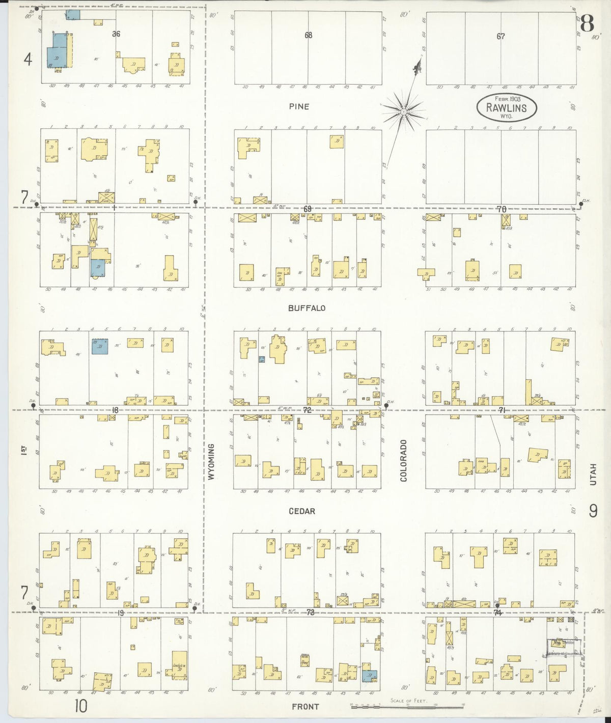 Sanborn Fire Insurance Map from Rawlins, Carbon County, Wyoming (1903), Sheet #0008 - Complete Map Set gallery image, historic Sanborn map, vintage wall art, Wyoming Wyoming