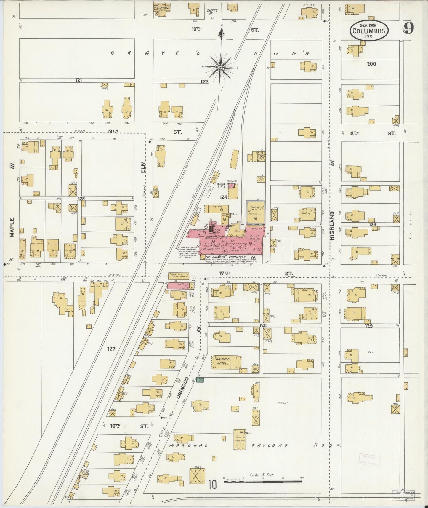 Sanborn Fire Insurance Map from Columbus, Bartholomew County, Indiana (1906), Sheet #0009 - Complete Map Set gallery image, historic Sanborn map, vintage wall art, Indiana Indiana