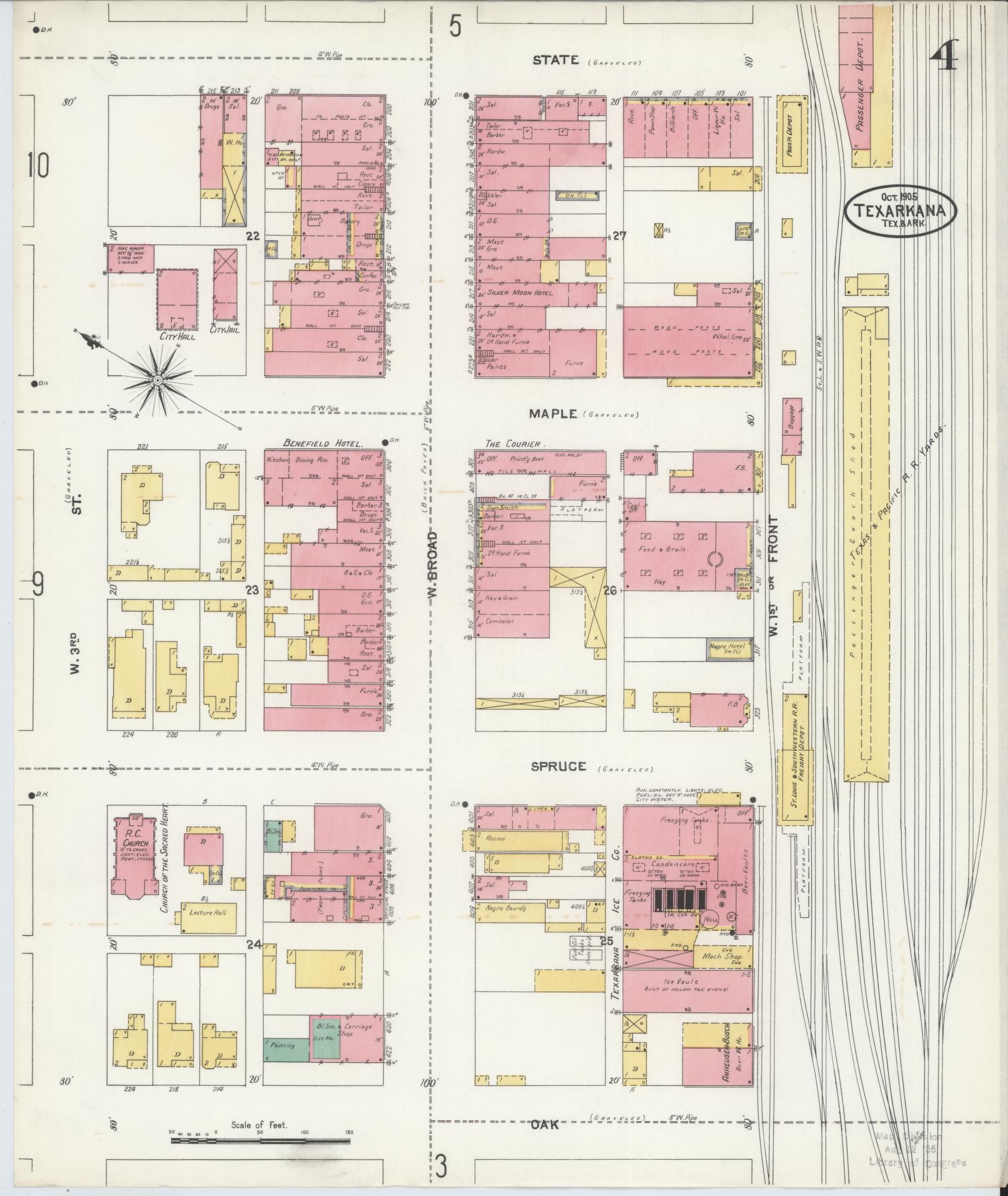 Sanborn Fire Insurance Map from Texarkana, Bowie County, Texas (1905), Sheet #0004 - Complete Map Set gallery image, historic Sanborn map, vintage wall art, Texas Texas