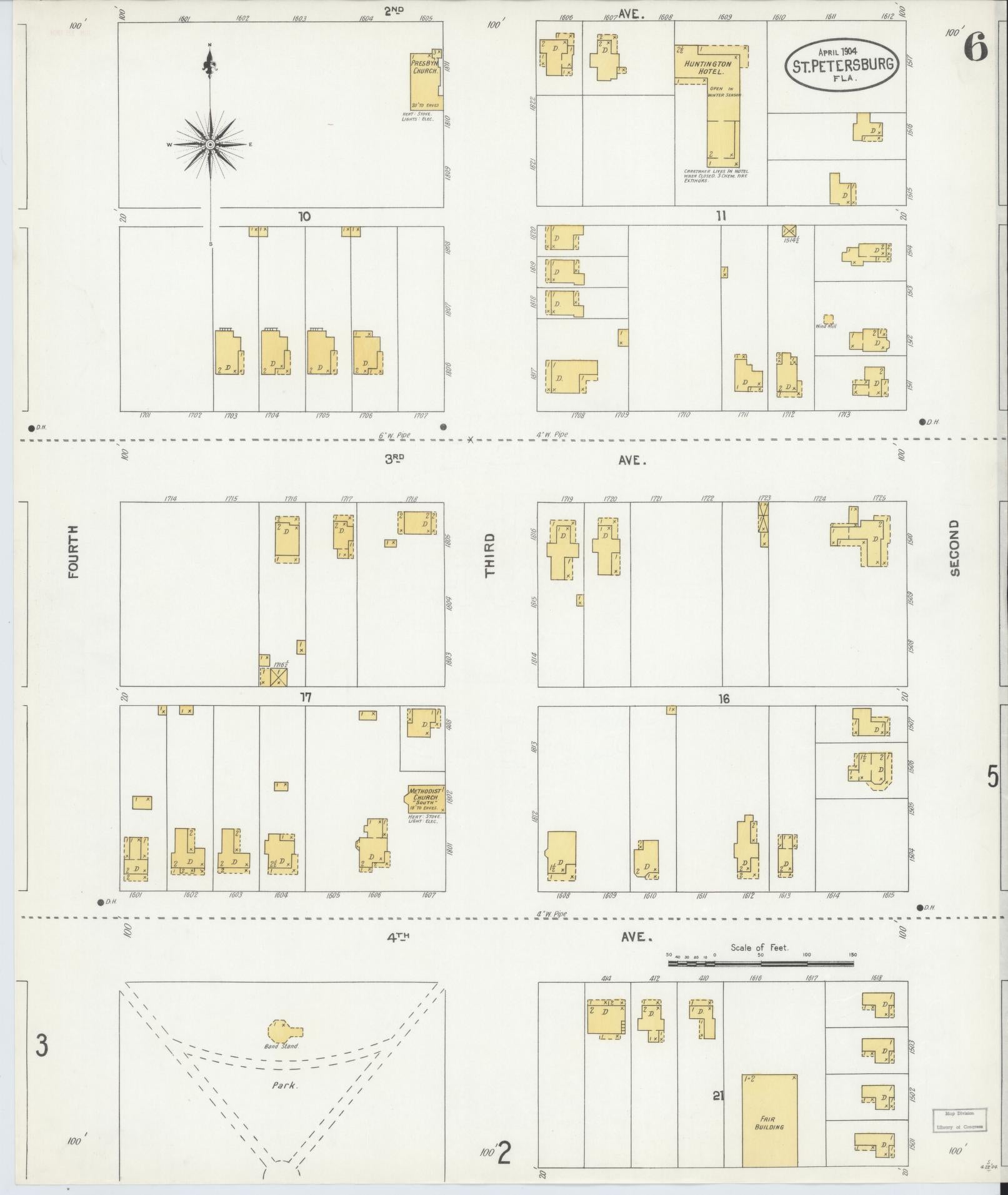 Sanborn Fire Insurance Map from Saint Petersburg, Pinellas County, Florida (1904), Sheet #0006 - Complete Map Set gallery image, historic Sanborn map, vintage wall art, Florida Florida