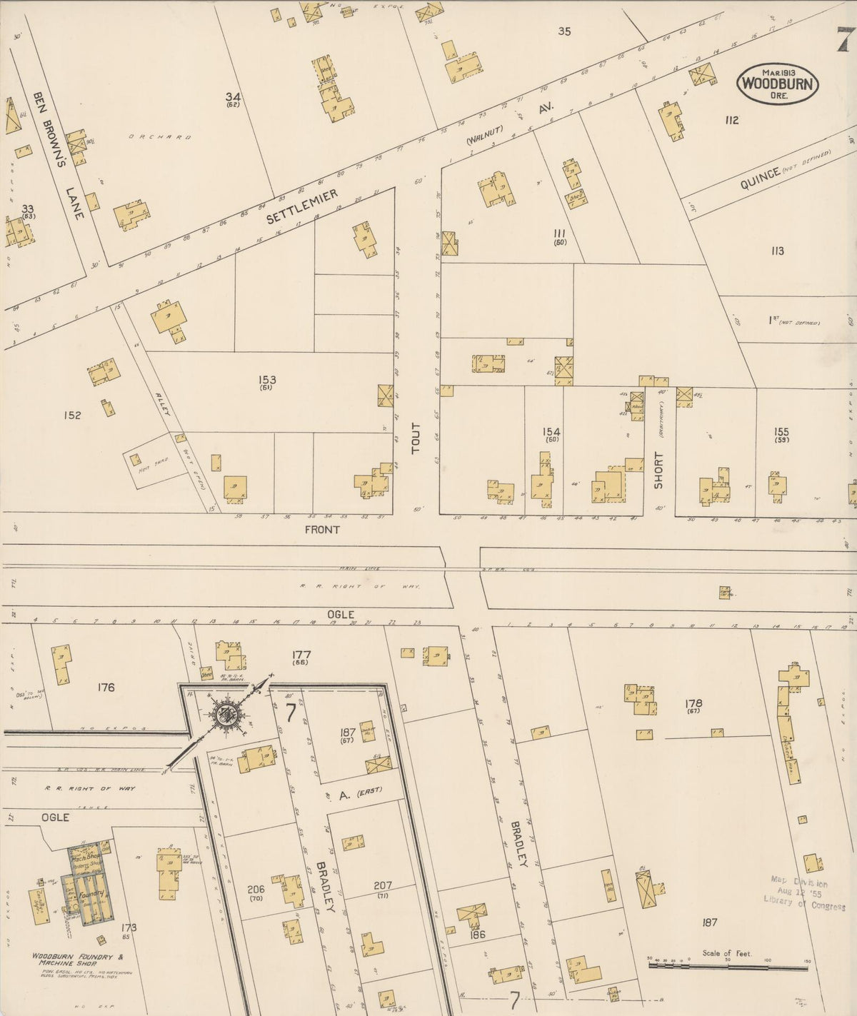 Sanborn Fire Insurance Map from Woodburn, Marion County, Oregon (1913), Sheet #0007 - Historic Sanborn Fire Insurance Map Print, vintage old map wall art, antique decor, genealogy gift, Oregon Oregon map