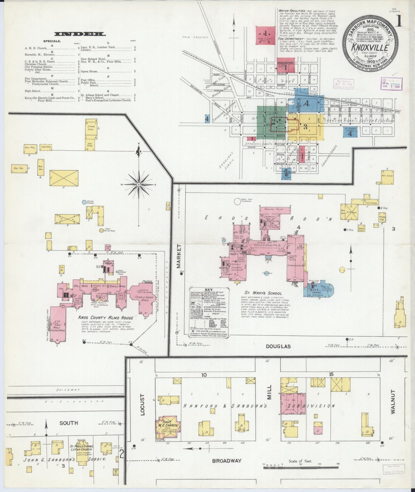 Sanborn Fire Insurance Map from Knoxville, Knox County, Illinois (1909), Sheet #0001 - Complete Map Set gallery image, historic Sanborn map, vintage wall art, Illinois Illinois