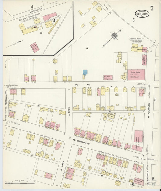 Sanborn Fire Insurance Map from Red Lion, York County, Pennsylvania (1913), Sheet #0007 - Historic Sanborn Fire Insurance Map Print, vintage old map wall art, antique decor, genealogy gift, Pennsylvania Pennsylvania map
