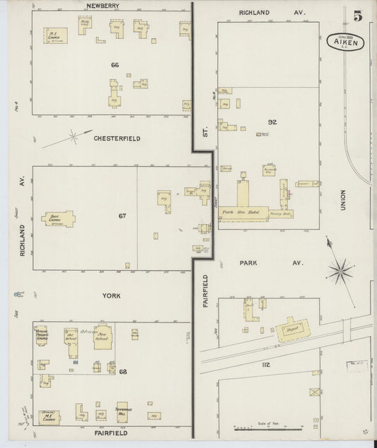 Sanborn Fire Insurance Map from Aiken, Aiken County, South Carolina (1889), Sheet #0005 - Historic Sanborn Fire Insurance Map Print, vintage old map wall art, antique decor, genealogy gift, South Carolina South Carolina map