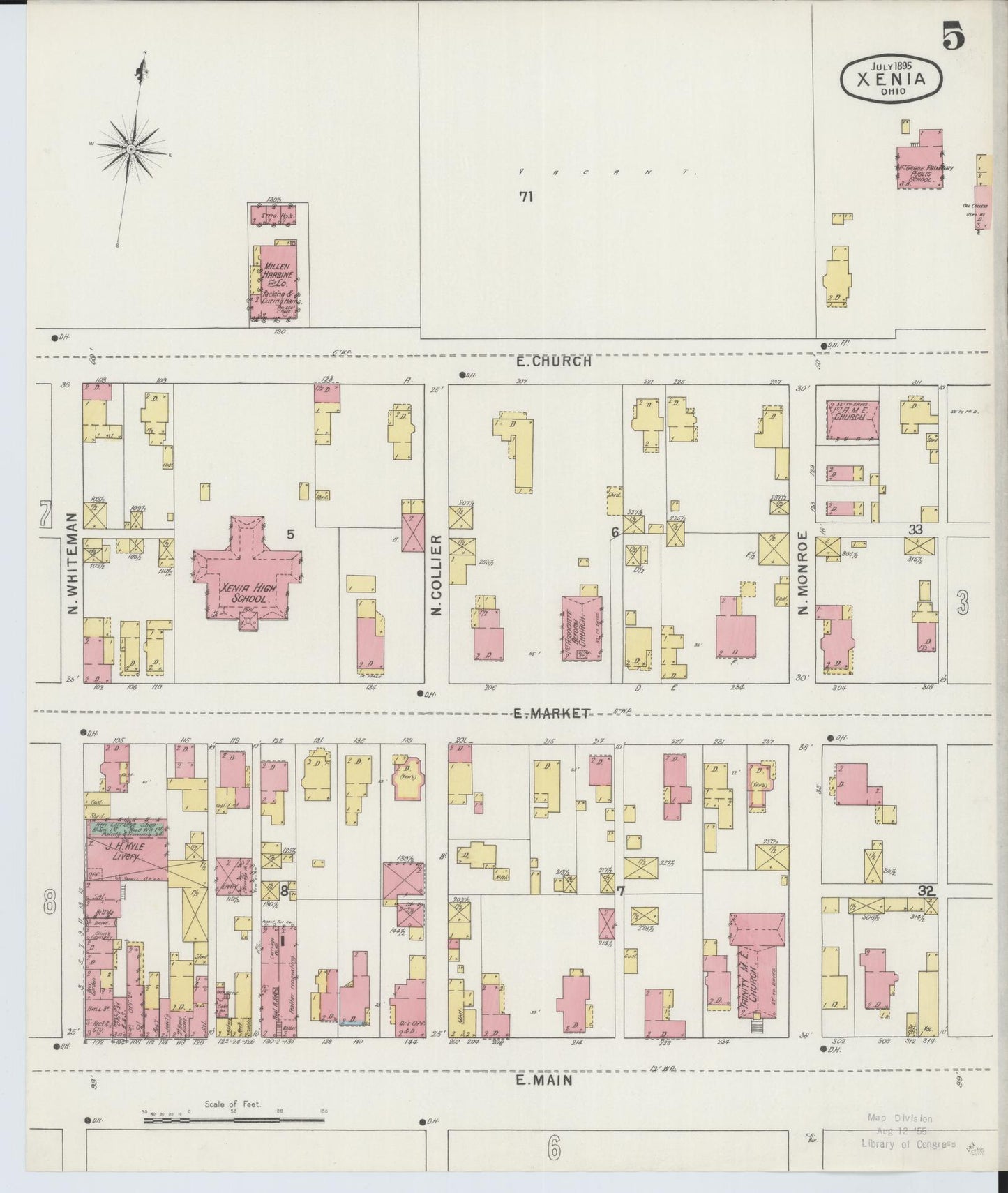 Sanborn Fire Insurance Map from Xenia, Greene County, Ohio (1895), Sheet #0005 - Historic Sanborn Fire Insurance Map Print, vintage old map wall art, antique decor, genealogy gift, Ohio Ohio map
