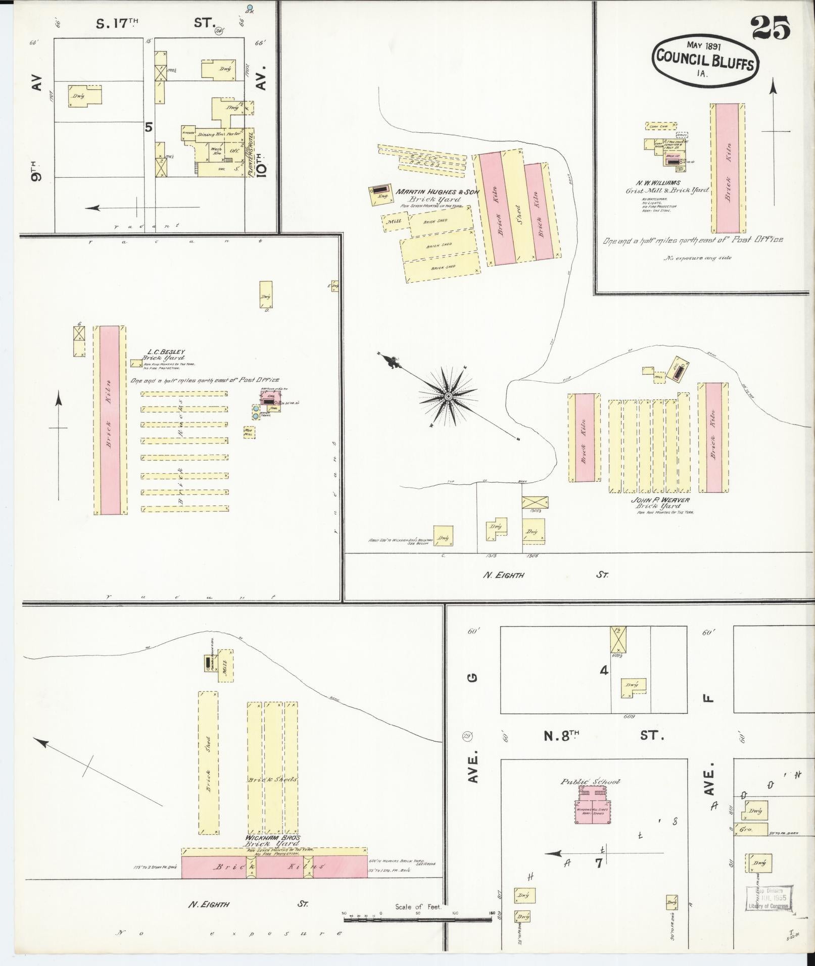 Sanborn Fire Insurance Map from Council Bluffs, Pottawattamie County, Iowa (1891), Sheet #0025 - Historic Sanborn Fire Insurance Map Print, vintage old map wall art