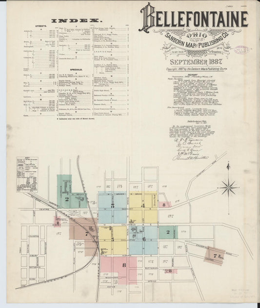 Sanborn Fire Insurance Map from Bellefontaine, Logan County, Ohio (1887), Sheet #0001 - Historic Sanborn Fire Insurance Map Print, vintage old map wall art, antique decor, genealogy gift, Ohio Ohio map