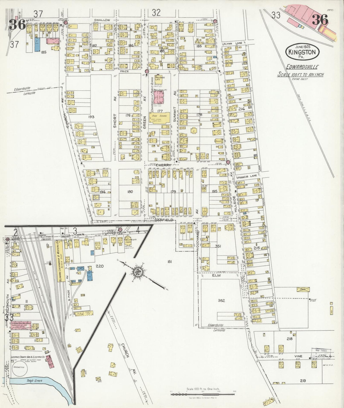 Sanborn Fire Insurance Map from Kingston, Luzerne County, Pennsylvania (1925), Sheet #0036 - Historic Sanborn Fire Insurance Map Print, vintage old map wall art, antique decor, genealogy gift, Pennsylvania Pennsylvania map