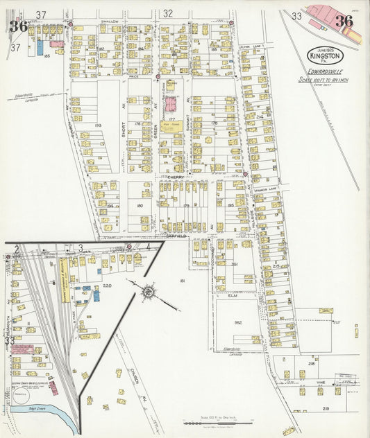 Sanborn Fire Insurance Map from Kingston, Luzerne County, Pennsylvania (1925), Sheet #0036 - Historic Sanborn Fire Insurance Map Print, vintage old map wall art, antique decor, genealogy gift, Pennsylvania Pennsylvania map