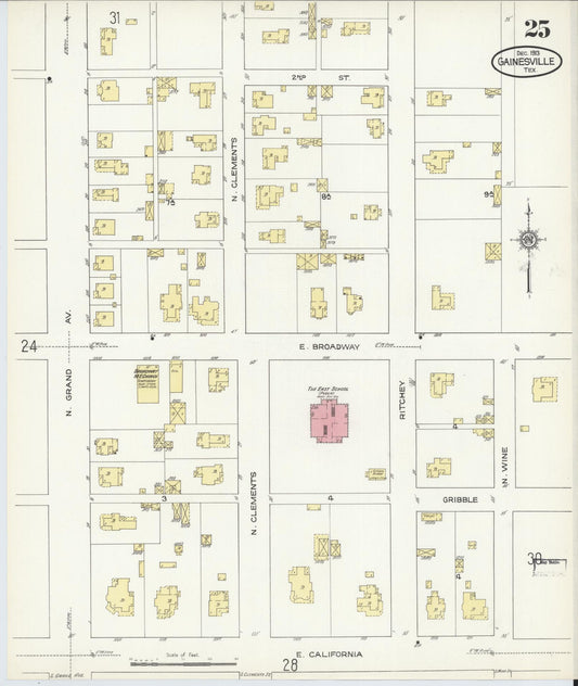 Sanborn Fire Insurance Map from Gainesville, Cooke County, Texas (1913), Sheet #0025 - Historic Sanborn Fire Insurance Map Print, vintage old map wall art, antique decor, genealogy gift, Texas Texas map