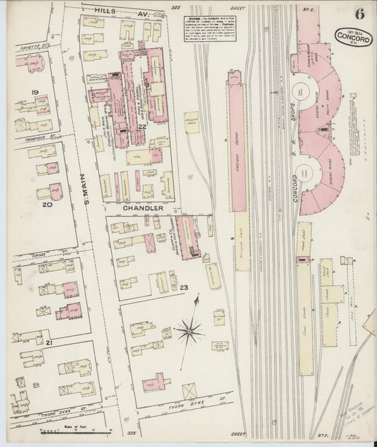 Sanborn Fire Insurance Map from Concord, Merrimack County, New Hampshire (1884), Sheet #0006 - Historic Sanborn Fire Insurance Map Print, vintage old map wall art, antique decor, genealogy gift, New Hampshire New Hampshire map