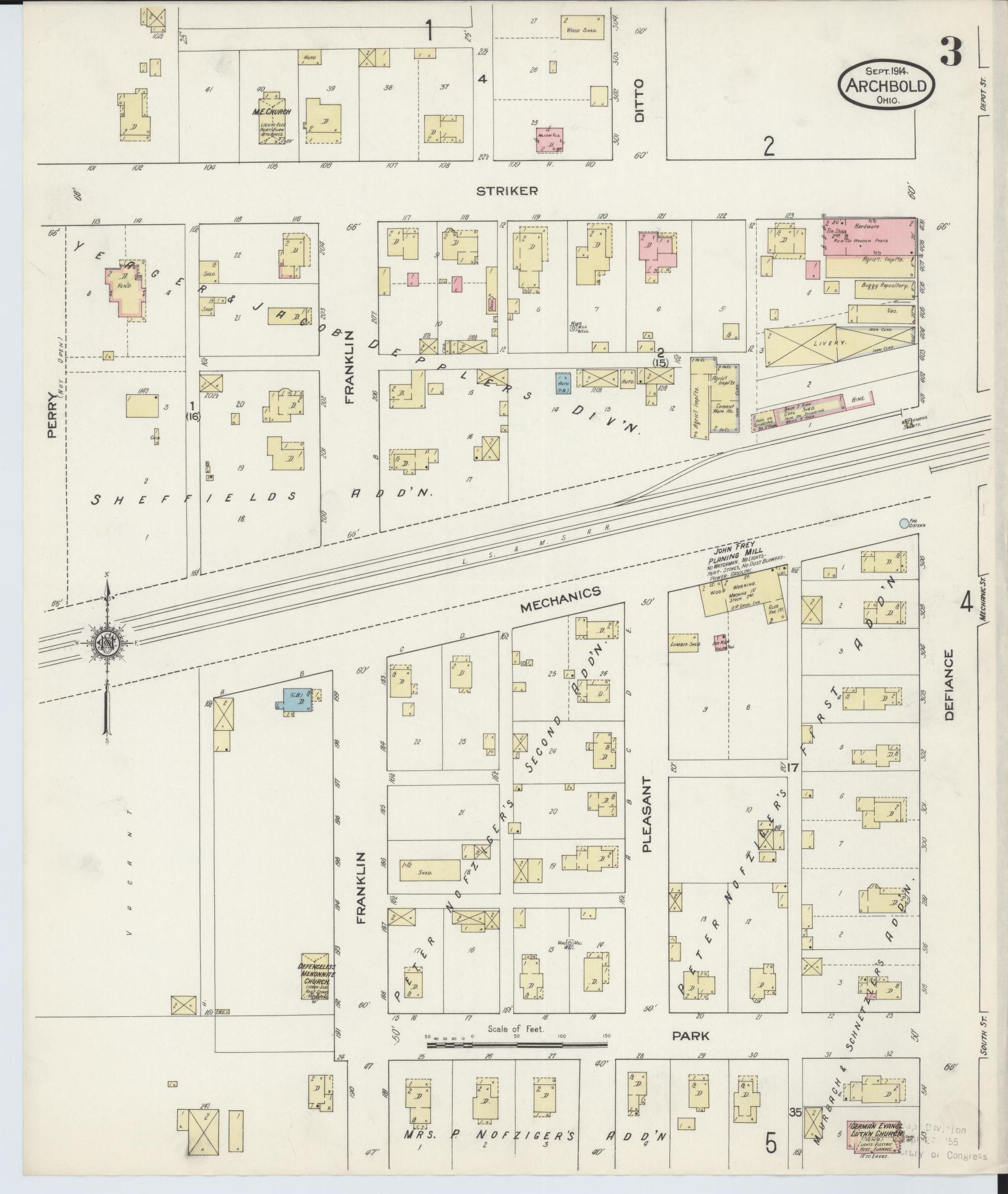 Sanborn Fire Insurance Map from Archbold, Fulton County, Ohio (1914), Sheet #0003 - Historic Sanborn Fire Insurance Map Print, vintage old map wall art, antique decor, genealogy gift, Ohio Ohio map