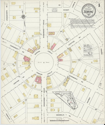 Sanborn Fire Insurance Map from Sebring, Highlands County, Florida (1917), Sheet #0001 - Complete Map Set gallery image, historic Sanborn map, vintage wall art, Florida Florida