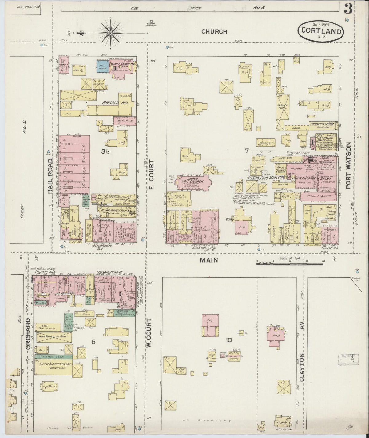Sanborn Fire Insurance Map from Cortland, Cortland County, New York (1887), Sheet #0003 - Historic Sanborn Fire Insurance Map Print, vintage old map wall art, antique decor, genealogy gift, New York New York map