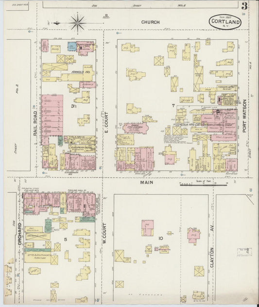 Sanborn Fire Insurance Map from Cortland, Cortland County, New York (1887), Sheet #0003 - Historic Sanborn Fire Insurance Map Print, vintage old map wall art, antique decor, genealogy gift, New York New York map