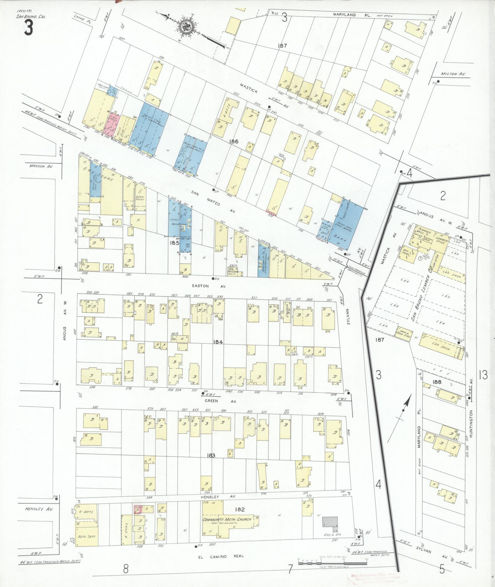Sanborn Fire Insurance Map from San Bruno, San Mateo County, California (1949), Sheet #0003 - Complete Map Set gallery image, historic Sanborn map, vintage wall art, California California