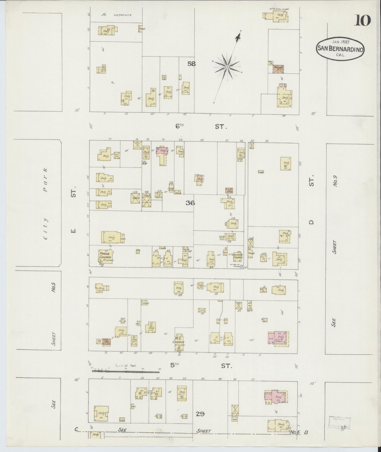 Sanborn Fire Insurance Map from San Bernardino, San Bernardino County, California (1887), Sheet #0010 - Complete Map Set gallery image, historic Sanborn map, vintage wall art, California California