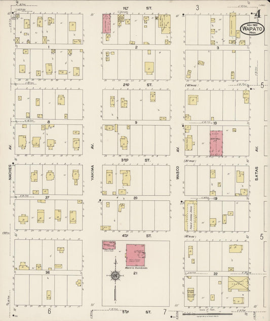 Sanborn Fire Insurance Map from Wapato, Yakima County, Washington (1922), Sheet #0004 - Historic Sanborn Fire Insurance Map Print, vintage old map wall art, antique decor, genealogy gift, Washington Washington map
