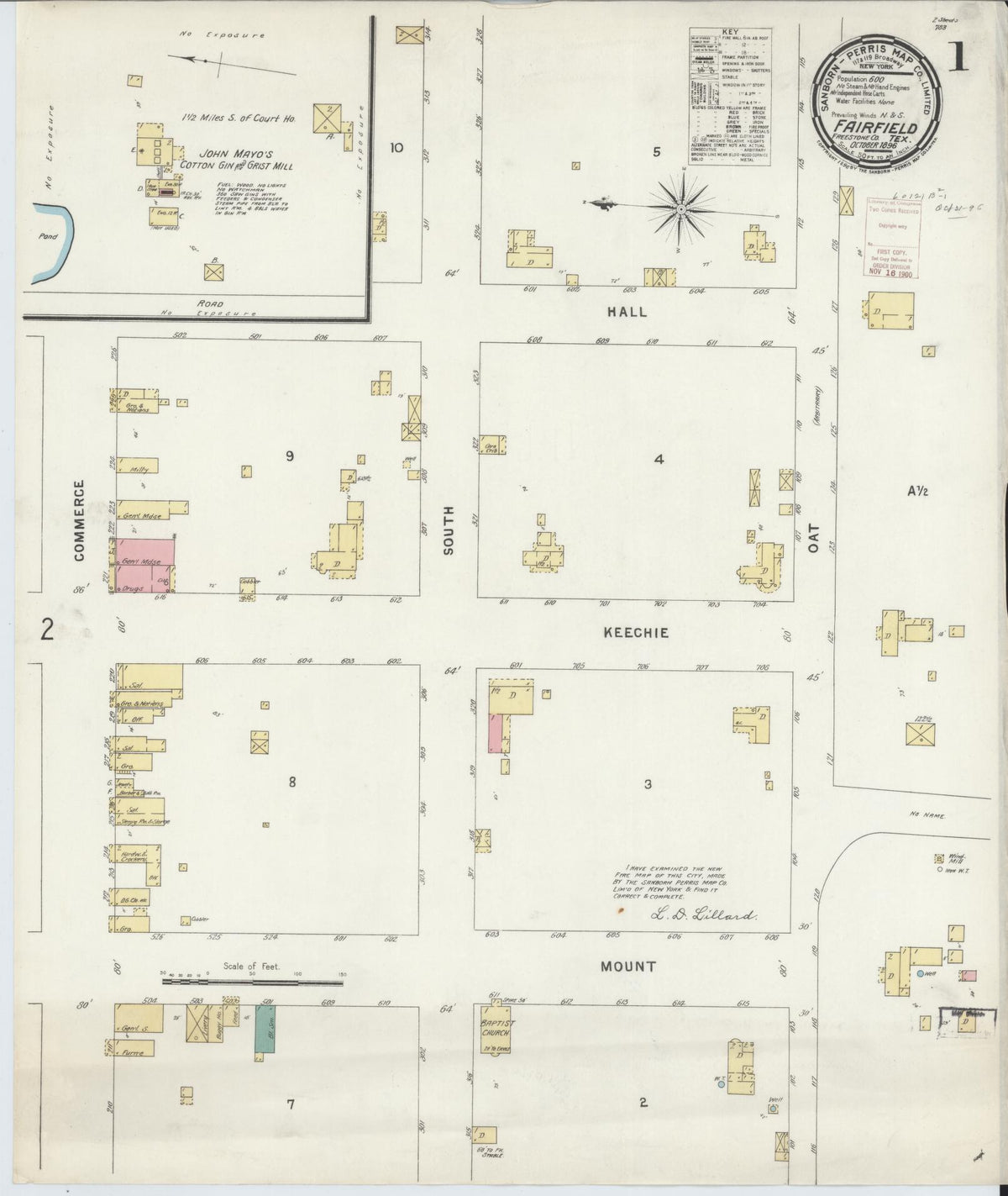 Sanborn Fire Insurance Map from Fairfield, Freestone County, Texas (1896), Sheet #0001 - Complete Map Set gallery image, historic Sanborn map, vintage wall art, Texas Texas
