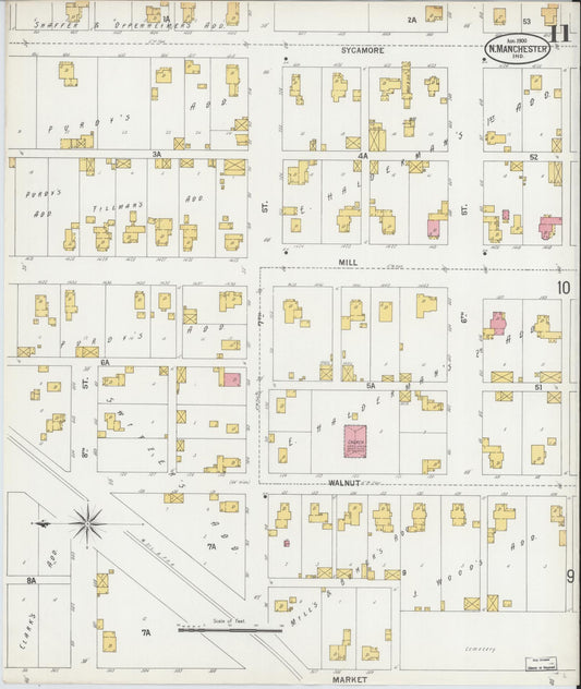 Sanborn Fire Insurance Map from North Manchester, Wabash County, Indiana (1900), Sheet #0011 - Historic Sanborn Fire Insurance Map Print, vintage old map wall art, antique decor, genealogy gift, Indiana Indiana map