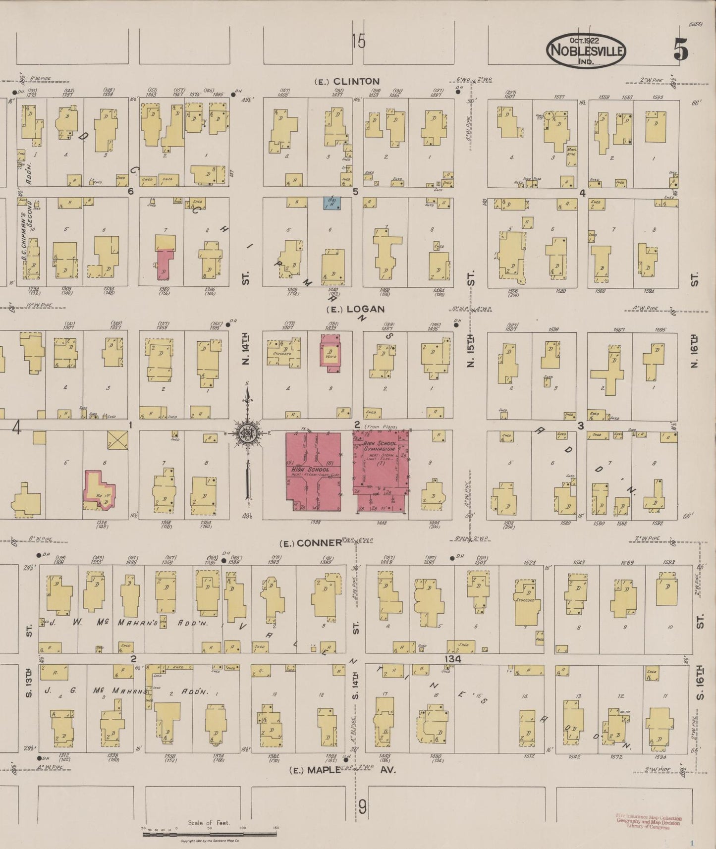 Sanborn Fire Insurance Map from Noblesville, Hamilton County, Indiana (1922), Sheet #0005 - Complete Map Set gallery image, historic Sanborn map, vintage wall art, Indiana Indiana