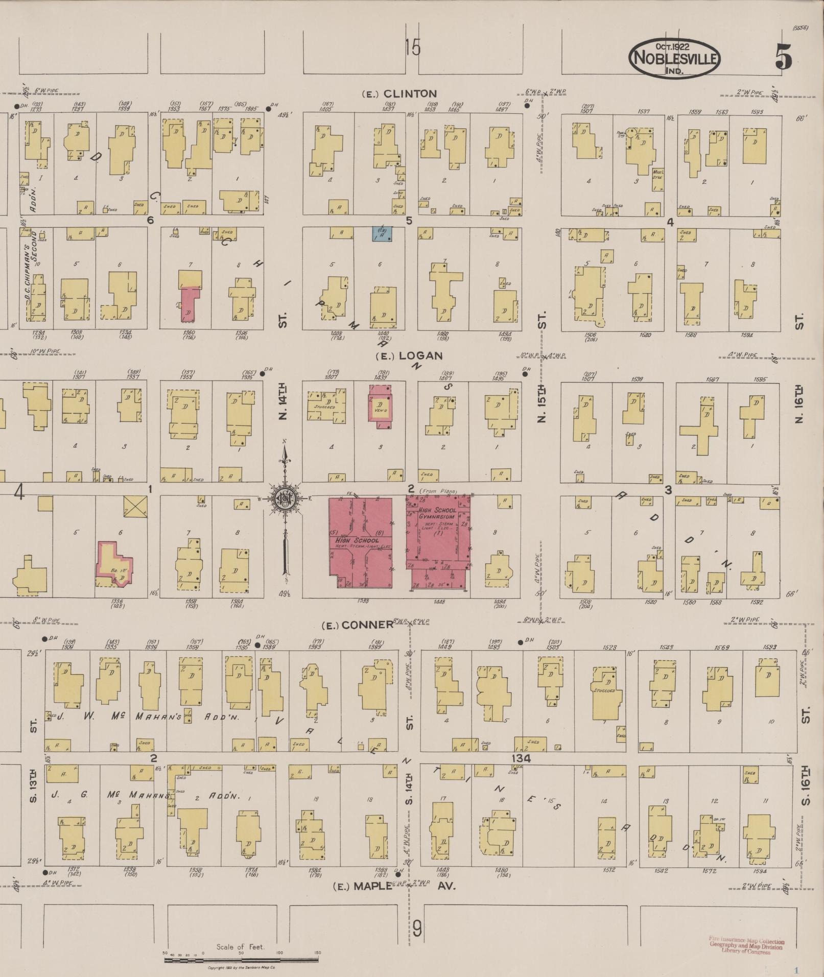 Sanborn Fire Insurance Map from Noblesville, Hamilton County, Indiana (1922), Sheet #0005 - Complete Map Set gallery image, historic Sanborn map, vintage wall art, Indiana Indiana