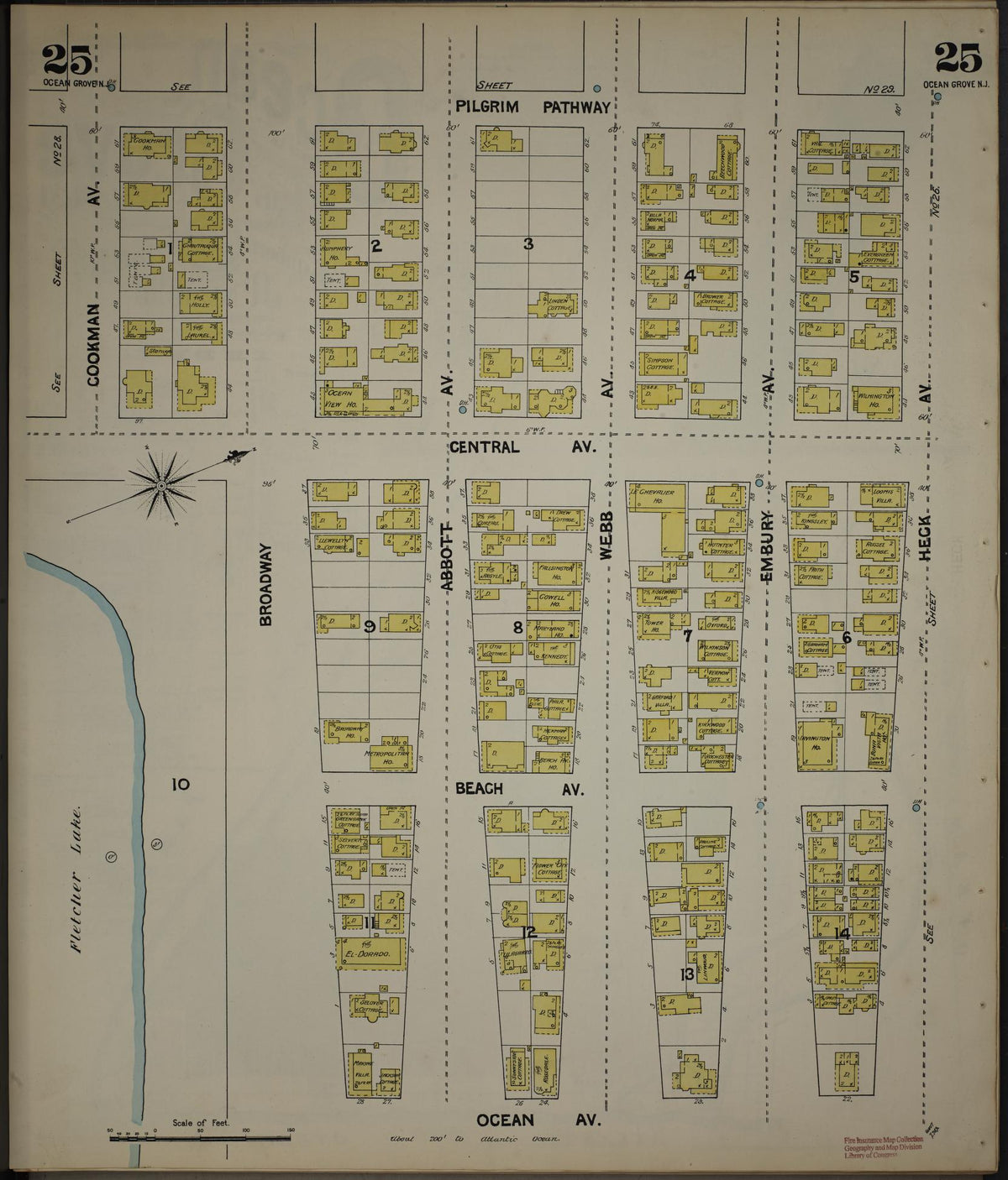 Sanborn Fire Insurance Map from New Jersey Coast, New Jersey Coast, New Jersey (1890), Sheet #0025 - Historic Sanborn Fire Insurance Map Print, vintage old map wall art, antique decor, genealogy gift, New Jersey Coast New Jersey map