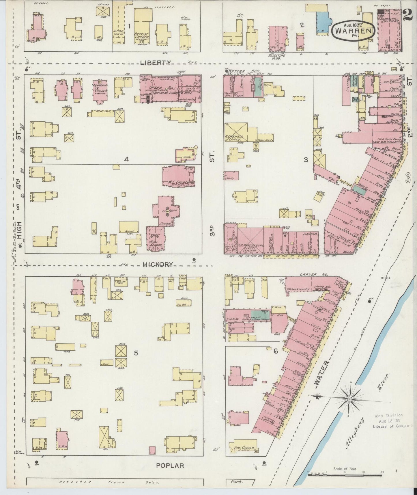 Sanborn Fire Insurance Map from Warren, Warren County, Pennsylvania (1892), Sheet #0002 - Complete Map Set gallery image, historic Sanborn map, vintage wall art, Pennsylvania Pennsylvania