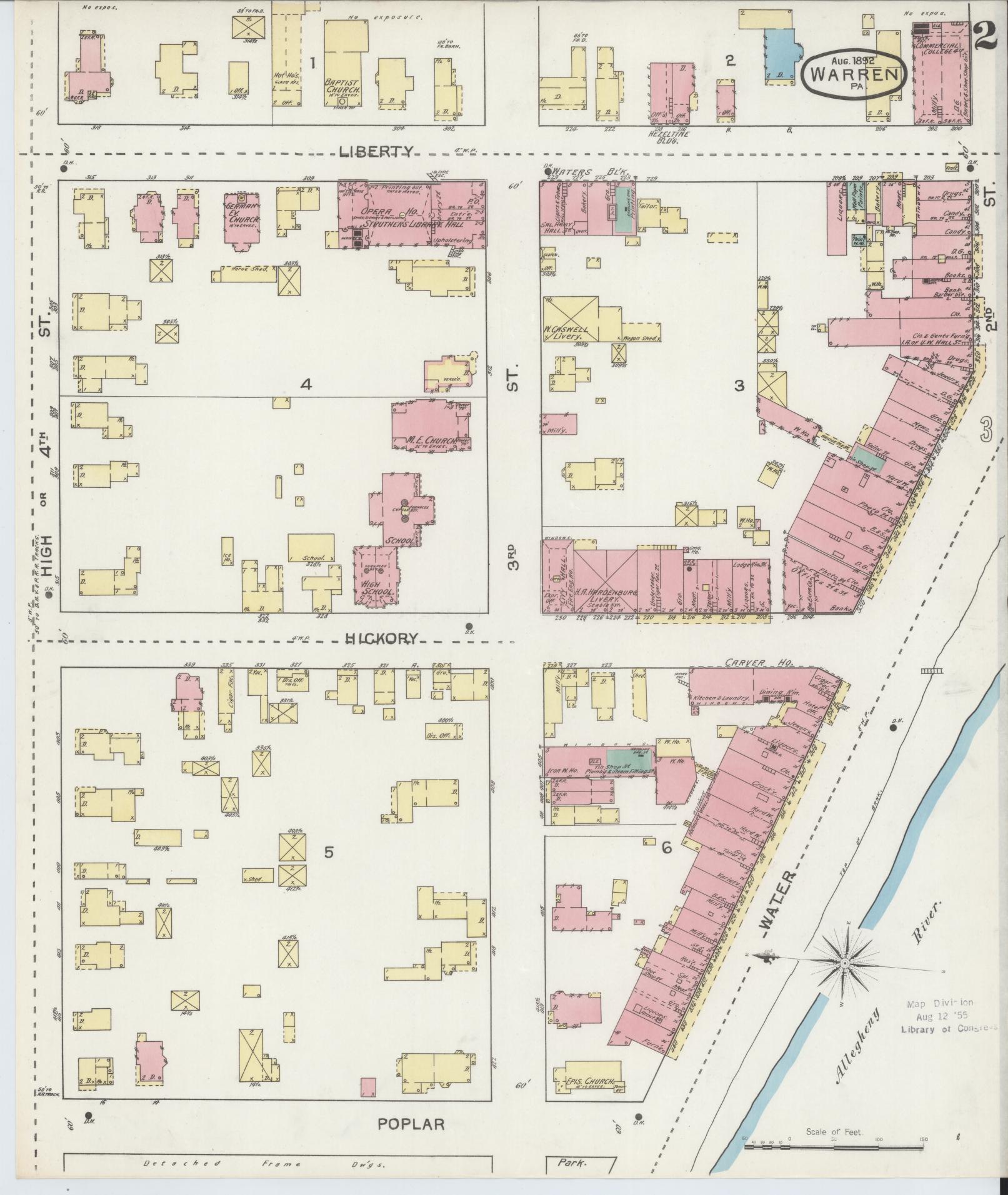 Sanborn Fire Insurance Map from Warren, Warren County, Pennsylvania (1892), Sheet #0002 - Complete Map Set gallery image, historic Sanborn map, vintage wall art, Pennsylvania Pennsylvania