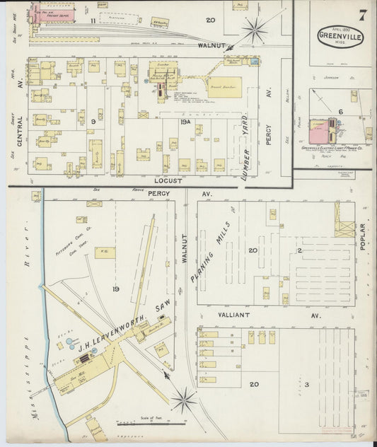 Sanborn Fire Insurance Map from Greenville, Washington County, Mississippi (1890), Sheet #0007 - Historic Sanborn Fire Insurance Map Print, vintage old map wall art, antique decor, genealogy gift, Mississippi Mississippi map