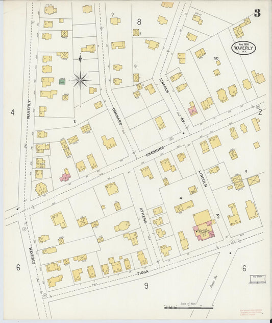 Sanborn Fire Insurance Map from Waverly, Tioga County, New York (1898), Sheet #0003 - Historic Sanborn Fire Insurance Map Print, vintage old map wall art, antique decor, genealogy gift, New York New York map